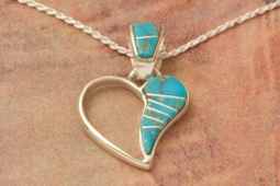 Calvin Begay Genuine Kingman Turquoise Sterling Silver Open Heart Pendant